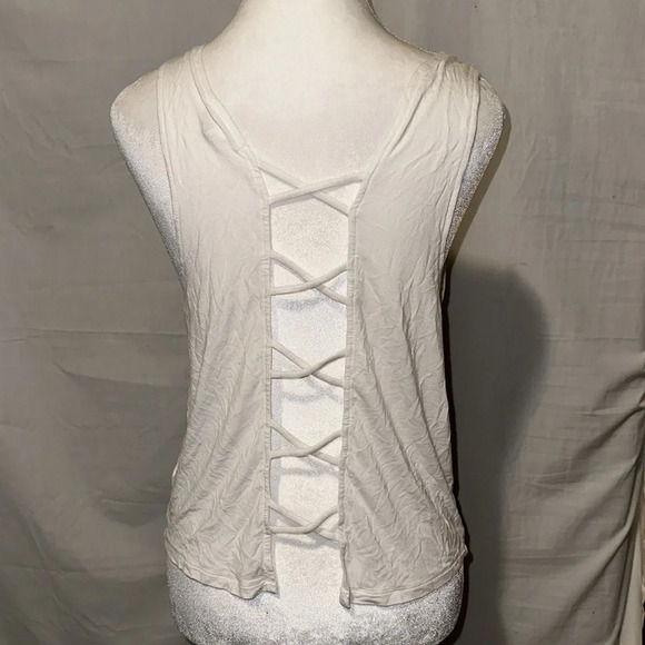 white & neon pink Victoria's Secret PINK super soft tank top with strappy back - Picture 2 of 3